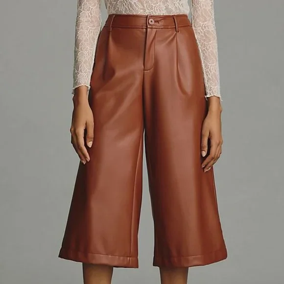 By Anthropologie Faux Leather Culottes new with tag nwT 12P - Picture 3 of 4
